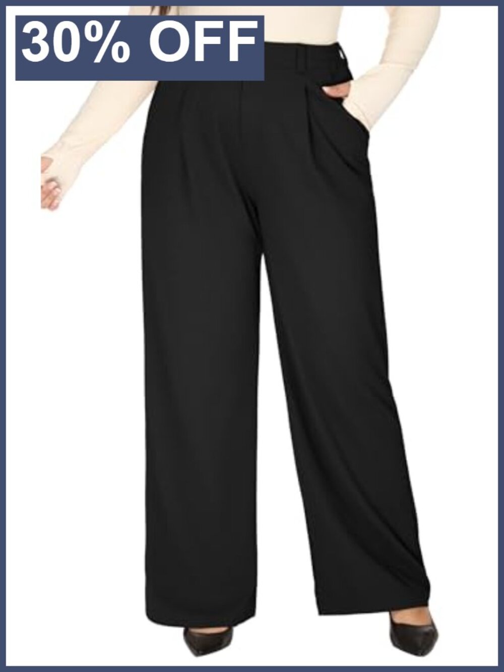 Waffle Wide Leg Dress Pants High Waisted Pull On Stretchy Tummy Control